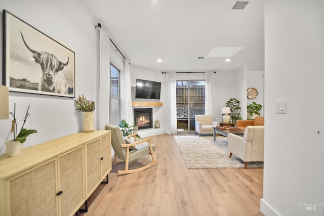 living room with light hardwood / wood-style flooring