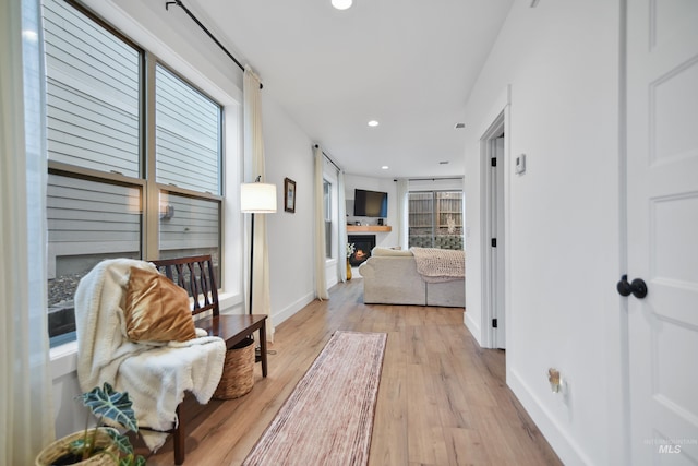 hall with light wood-type flooring and a wealth of natural light