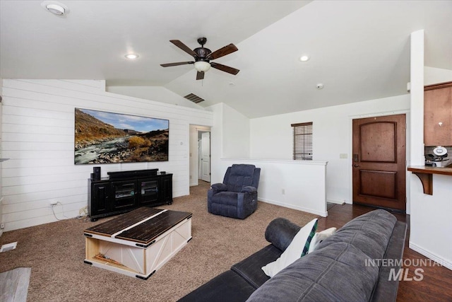 23 N 950 E, Declo, ID 83323 - living room with visible vents, ceiling fan, and vaulted ceiling