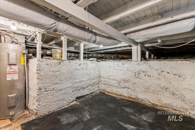 basement featuring water heater