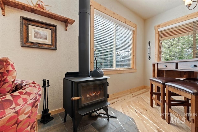 23 Waterline Ln, Cascade, ID 83611 - living area with a wood stove and wood finished floors