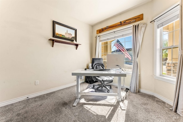 office featuring plenty of natural light, carpet, and baseboards