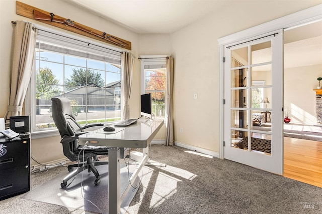 office space with carpet and baseboards