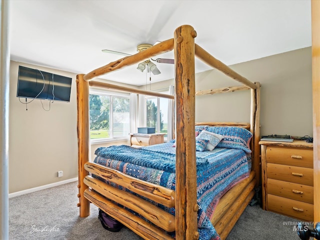 bedroom featuring carpet flooring and ceiling fan