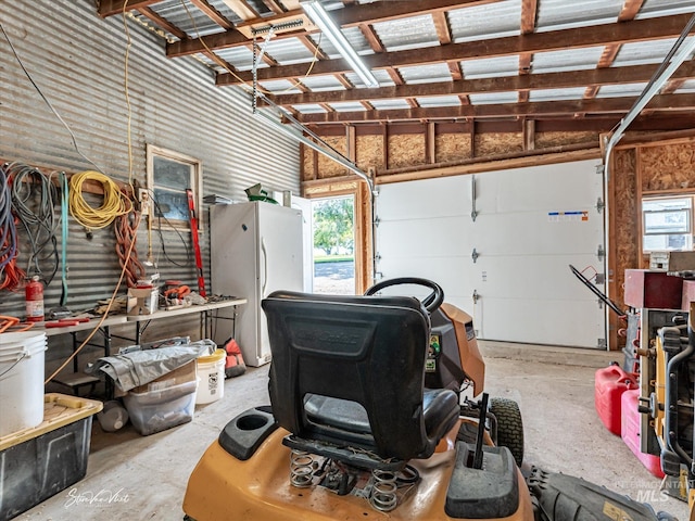 garage featuring white refrigerator