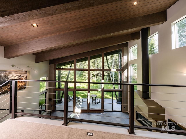 1115 Heavens Gate Ct, Mccall, ID 83638 - doorway to outside with wooden ceiling, beam ceiling, and recessed lighting