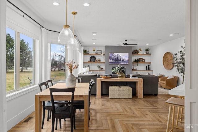 3031 Champagne Ct, Eagle, ID 83616 - dining area with baseboards, recessed lighting, ceiling fan, and visible vents