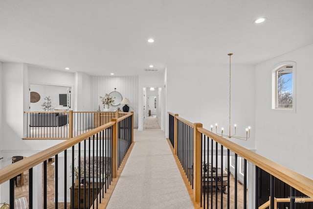 3031 Champagne Ct, Eagle, ID 83616 - hall with a chandelier, visible vents, an upstairs landing, and recessed lighting