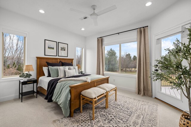 3031 Champagne Ct, Eagle, ID 83616 - bedroom with light colored carpet, multiple windows, visible vents, and access to outside