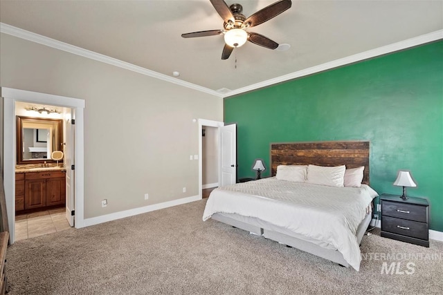 730 N Finsbury Way, Star, ID 83669 - carpeted bedroom featuring crown molding, ensuite bath, and ceiling fan