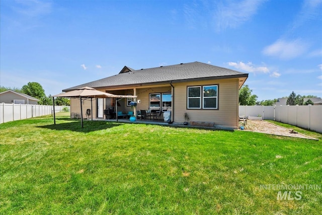 730 N Finsbury Way, Star, ID 83669 - back of house featuring a gazebo, a patio area, a fenced backyard, and a shingled roof