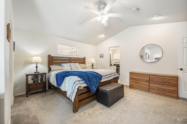 1177 N Lopez Ave, Eagle, ID 83616 - bedroom with light colored carpet, vaulted ceiling, a ceiling fan, ensuite bath, and baseboards
