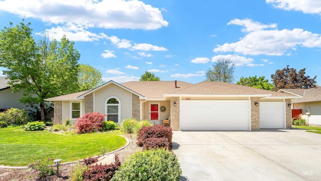 1177 N Lopez Ave, Eagle, ID 83616 - ranch-style home with a garage, concrete driveway, brick siding, and a front lawn