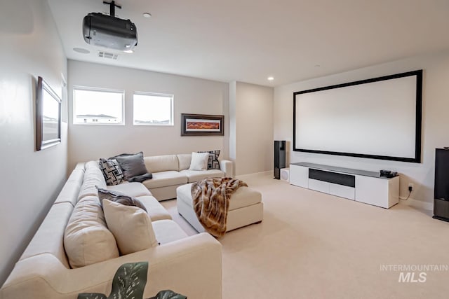 5946 E Barber Dr, Boise, ID 83716 - home theater with carpet flooring, baseboards, visible vents, and recessed lighting