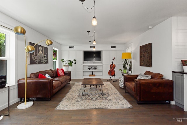living area with dark wood finished floors