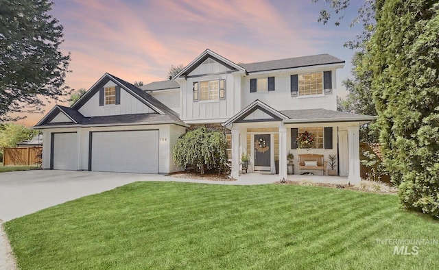 104 E Stonewater, Eagle, ID 83616 - modern inspired farmhouse featuring driveway, board and batten siding, a garage, and a porch