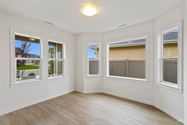 spare room featuring light hardwood / wood-style floors