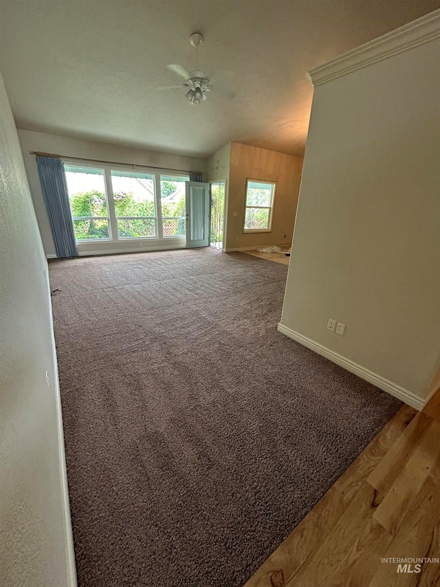 interior space featuring ceiling fan