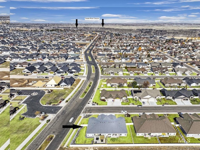 aerial overview of property's location with nearby suburban area