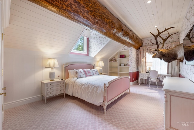 4305 Song Sparrow Ct, Mccall, ID 83638 - carpeted bedroom with wood ceiling, baseboards, and recessed lighting