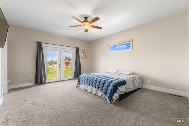 656 Fox Ridge Ln, Mccall, ID 83638 - carpeted bedroom featuring french doors, a ceiling fan, and access to outside
