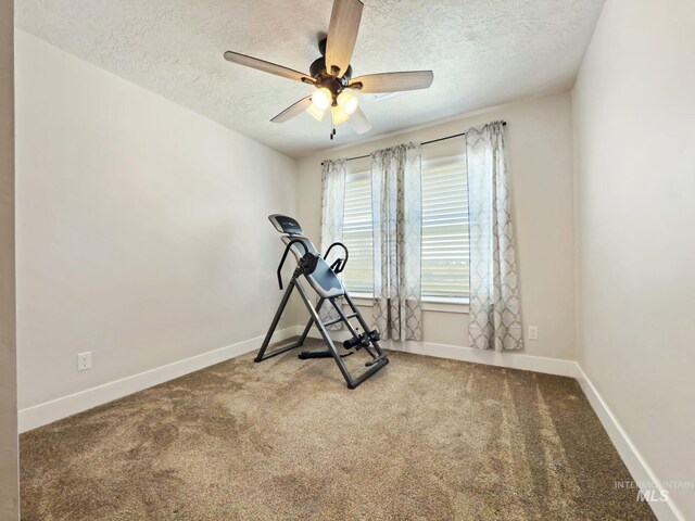 7063 S Pear Blossom, Meridian, ID 83642 - workout area with a textured ceiling, carpet flooring, and a ceiling fan