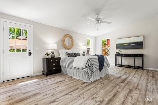 315 Bard Ave, Middleton, ID 83644 - bedroom with wood finished floors, baseboards, lofted ceiling, and a ceiling fan