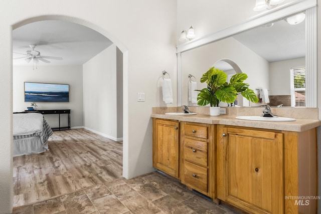 315 Bard Ave, Middleton, ID 83644 - full bathroom featuring ceiling fan, double vanity, ensuite bath, and stone finish flooring