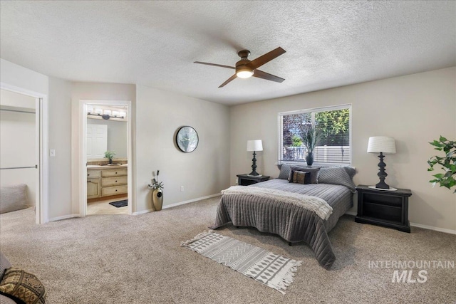1827 Targhee Dr, Twin Falls, ID 83301 - bedroom featuring carpet flooring, a textured ceiling, ensuite bathroom, and a ceiling fan