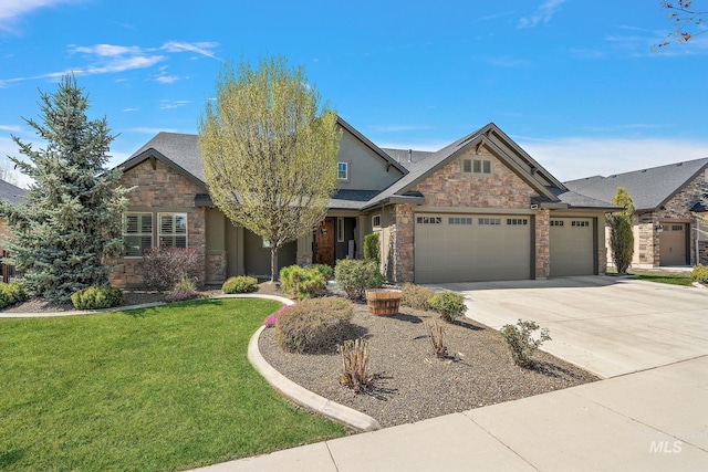 1315 N Luge Ave, Eagle, ID 83616 - craftsman-style house featuring stone siding, an attached garage, a front yard, and driveway
