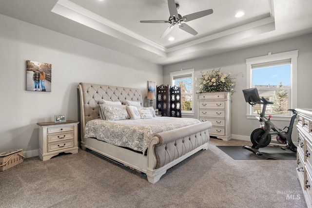 1315 N Luge Ave, Eagle, ID 83616 - bedroom with a tray ceiling, crown molding, light colored carpet, baseboards, and recessed lighting