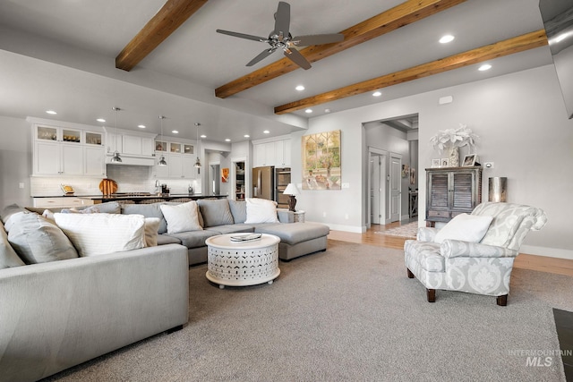1315 N Luge Ave, Eagle, ID 83616 - living area featuring recessed lighting, ceiling fan, beamed ceiling, and baseboards