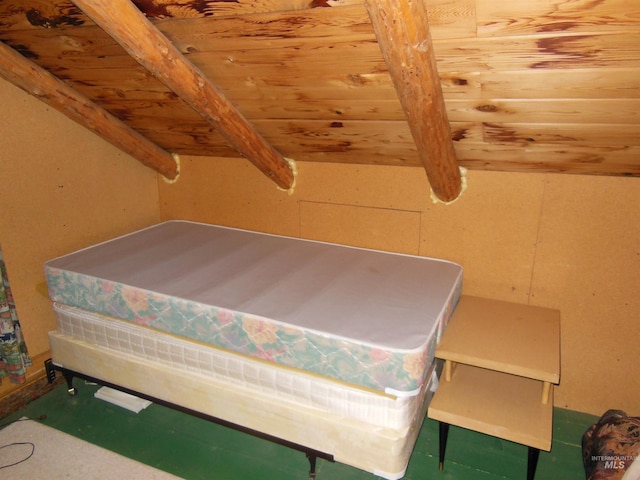 3695 W Mountain Rd, Anatone, WA 99401 - bedroom featuring wood ceiling and beamed ceiling