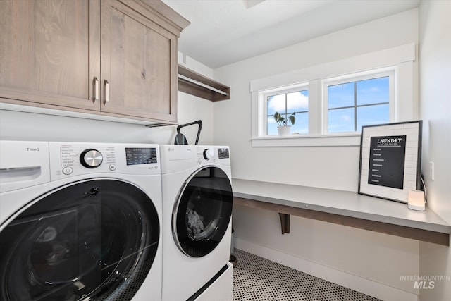 6086 S Sachet Ave, Meridian, ID 83642 - laundry room featuring separate washer and dryer, baseboards, and cabinet space