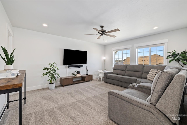 6086 S Sachet Ave, Meridian, ID 83642 - living area with baseboards, recessed lighting, ceiling fan, and carpet flooring