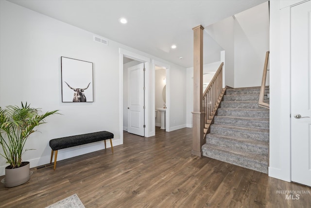 6086 S Sachet Ave, Meridian, ID 83642 - stairway featuring visible vents, recessed lighting, baseboards, and wood finished floors