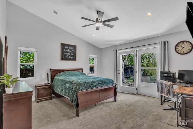 8466 W Idaho Blvd, Letha, ID 83636 - bedroom featuring access to exterior, carpet, lofted ceiling, recessed lighting, and a ceiling fan