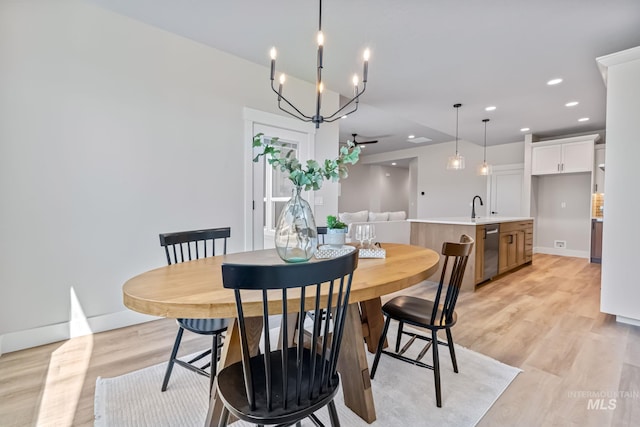 1501 E Andes Dr, Kuna, ID 83634 - dining area featuring light wood-style floors, a chandelier, and recessed lighting