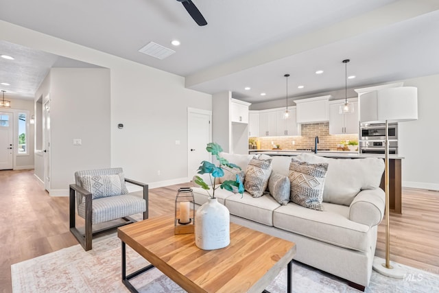 1501 E Andes Dr, Kuna, ID 83634 - living area with recessed lighting, light wood-type flooring, and ceiling fan