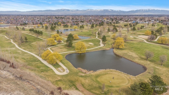 aerial view with a water and mountain view