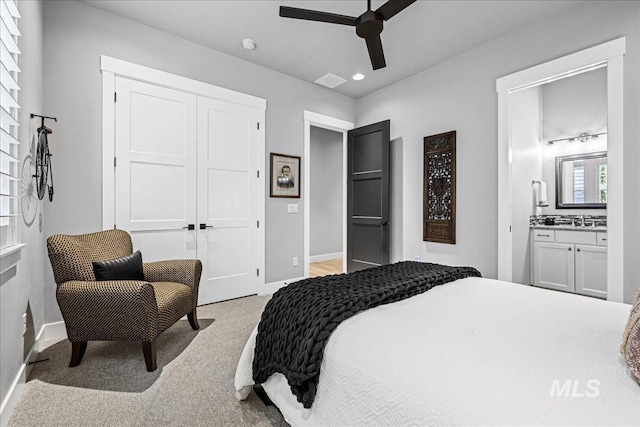 1427 N Morehouse, Eagle, ID 83616 - bedroom featuring baseboards, light carpet, a sink, a closet, and recessed lighting