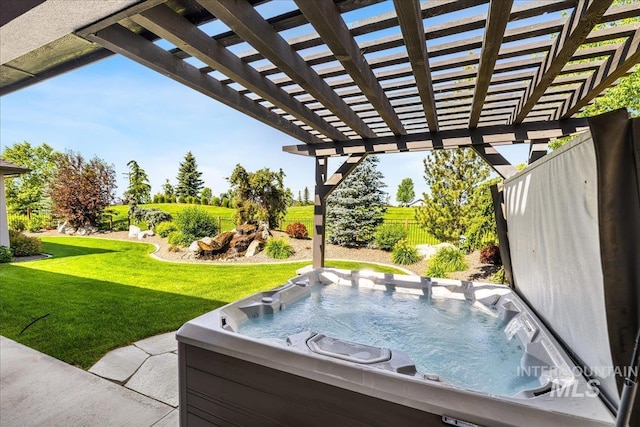 1427 N Morehouse, Eagle, ID 83616 - view of patio featuring a hot tub and a pergola