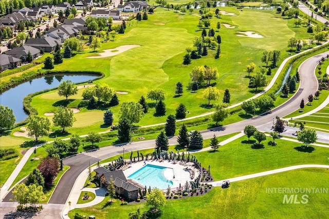 1427 N Morehouse, Eagle, ID 83616 - aerial view of residential area featuring a large body of water, a golf course, and a pool area