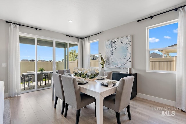 dining area featuring light wood-type flooring