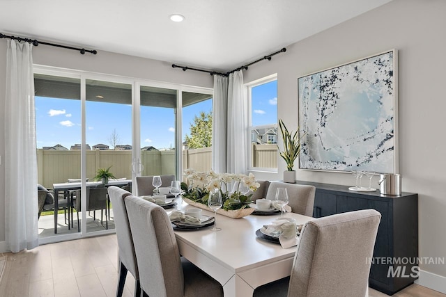 dining area featuring light wood-type flooring