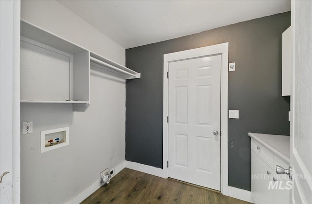 10539 W Merab Ct, Star, ID 83669 - washroom with hookup for a washing machine, dark wood finished floors, cabinet space, and hookup for an electric dryer