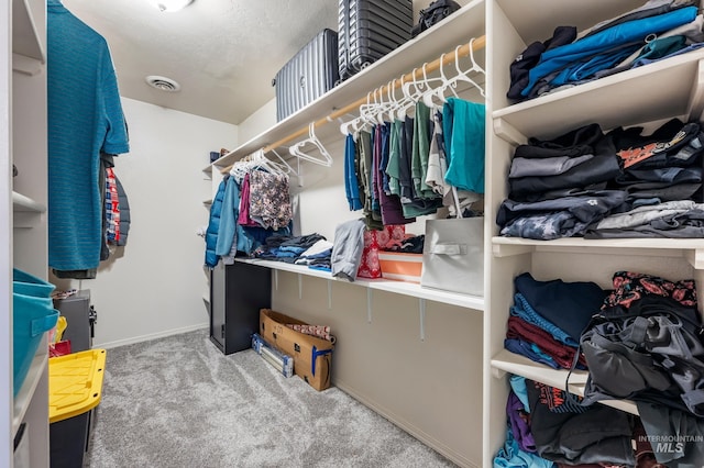 spacious closet featuring carpet and visible vents