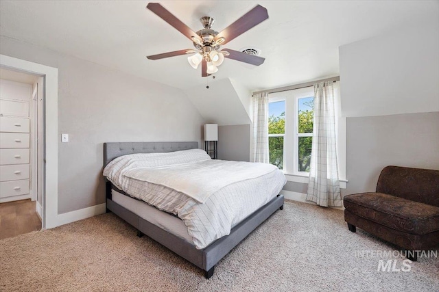 720 E Center St, Kimberly, ID 83341 - carpeted bedroom with baseboards, a ceiling fan, and vaulted ceiling