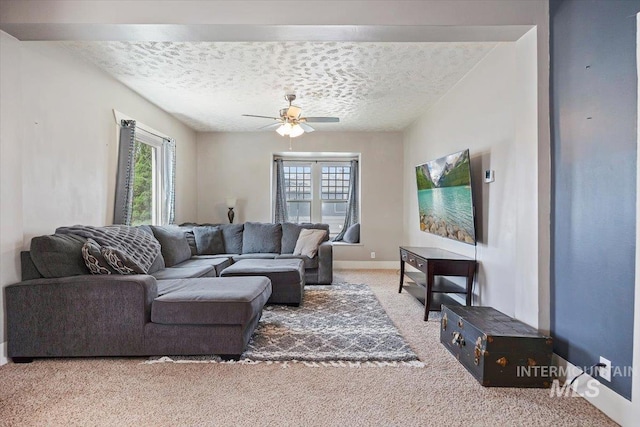 720 E Center St, Kimberly, ID 83341 - living area featuring light carpet, plenty of natural light, a textured ceiling, and a ceiling fan