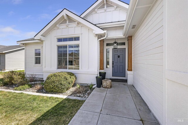 entrance to property with board and batten siding